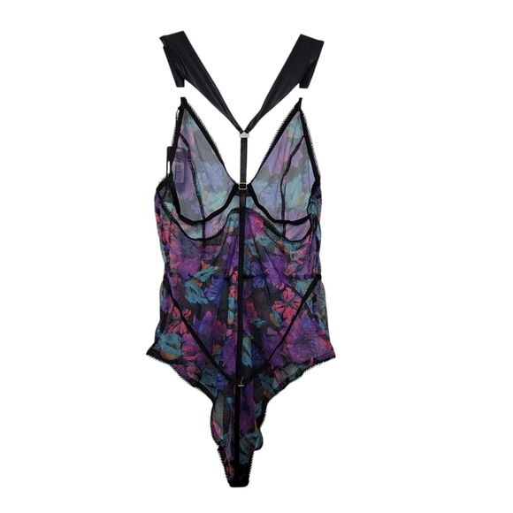 Mapale Black Dream Sheer Flower Print Teddy Size Large W/Flaw - Picture 2 of 12